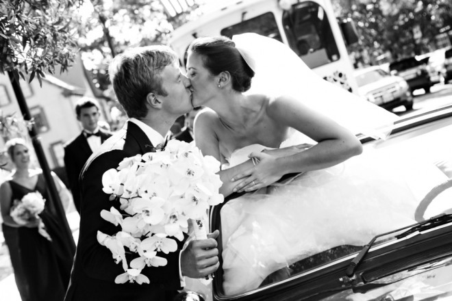 Bride and Groom Kiss Golf Cart New Jersey Country Club Wedding